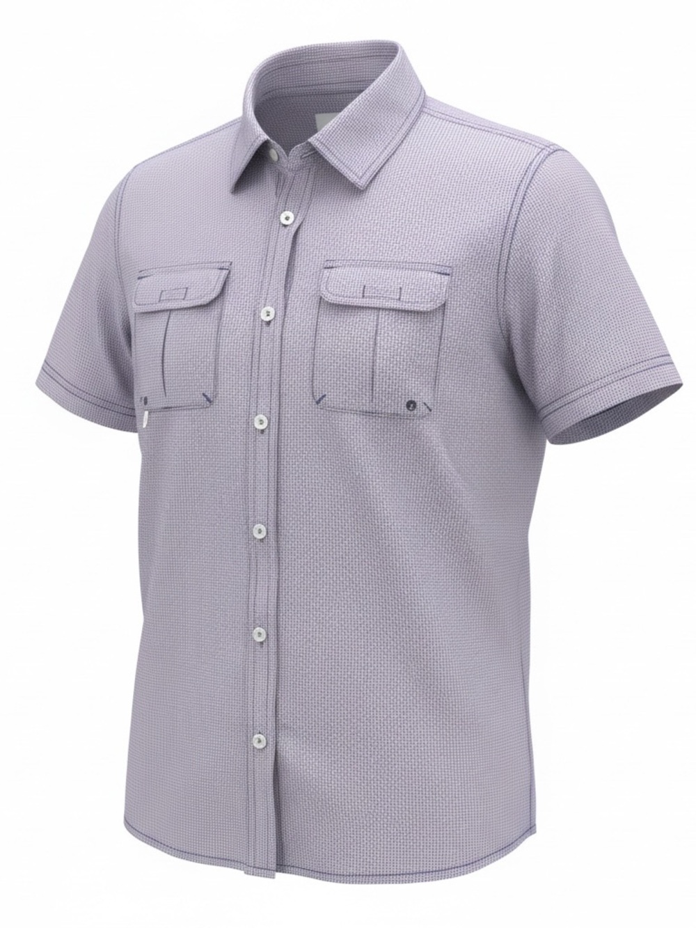 Cabelas Shirt Men’s Large Purple and White Vented Short Sleeve Button Up UPF 30